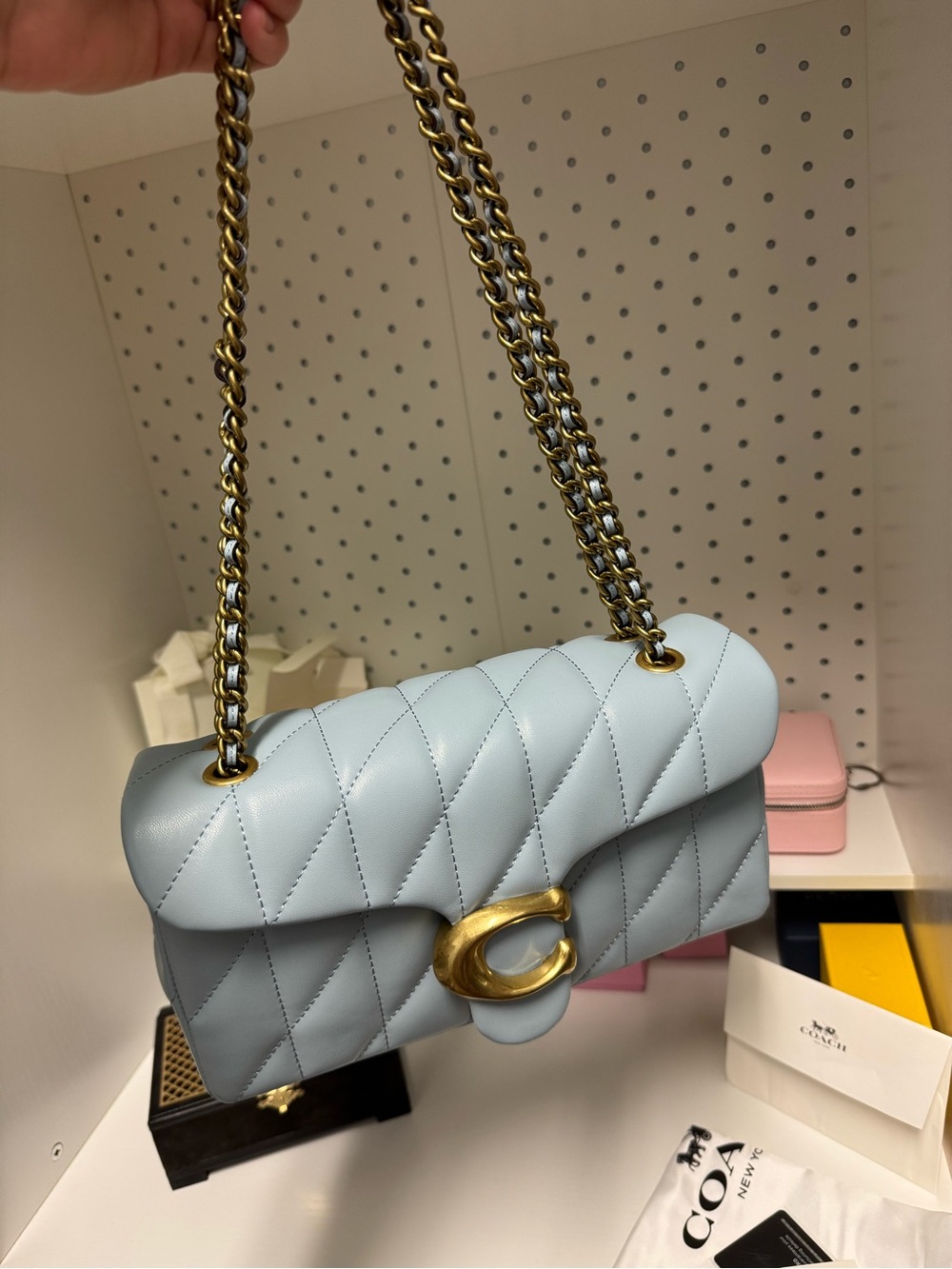 NWOT Coach Quilted Tabby 26 in bluebell color and gold hardware - Picture 3 of 10